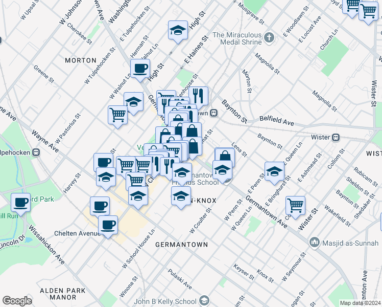 map of restaurants, bars, coffee shops, grocery stores, and more near in Philadelphia