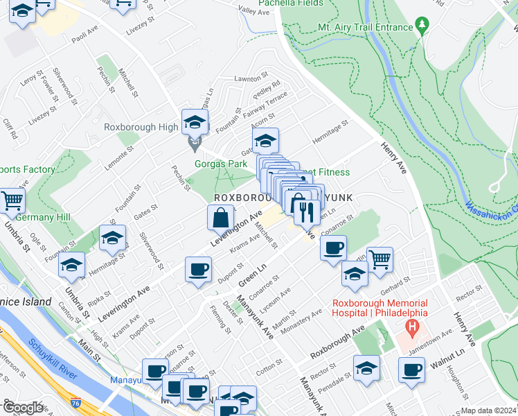 map of restaurants, bars, coffee shops, grocery stores, and more near in Philadelphia