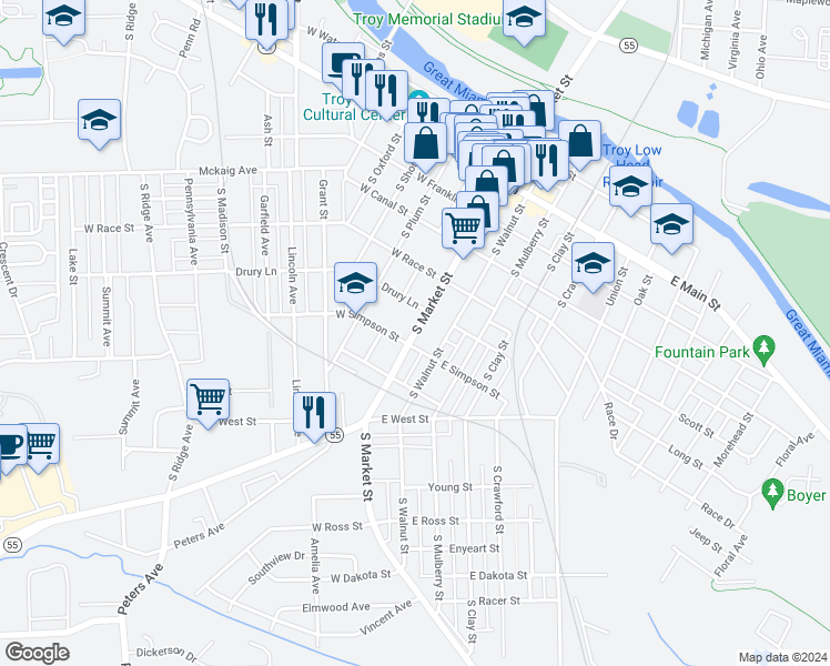map of restaurants, bars, coffee shops, grocery stores, and more near 175-177 Westhaven Drive in Troy