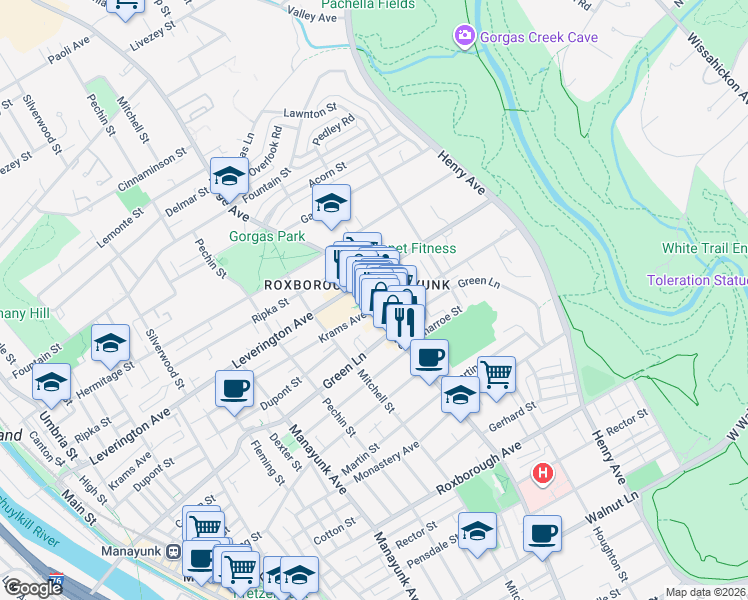 map of restaurants, bars, coffee shops, grocery stores, and more near 514 Dupont Street in Philadelphia