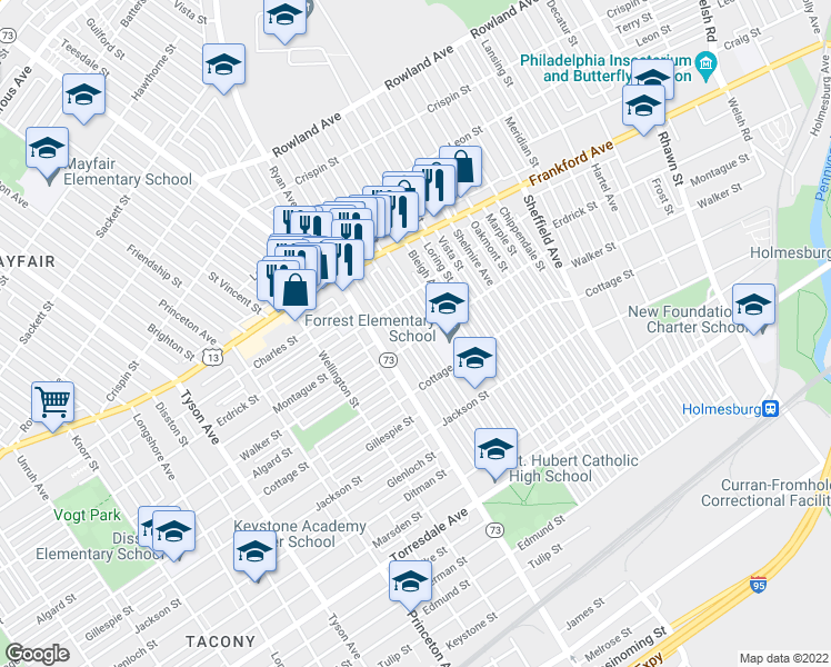 map of restaurants, bars, coffee shops, grocery stores, and more near 4240 Aldine Street in Philadelphia