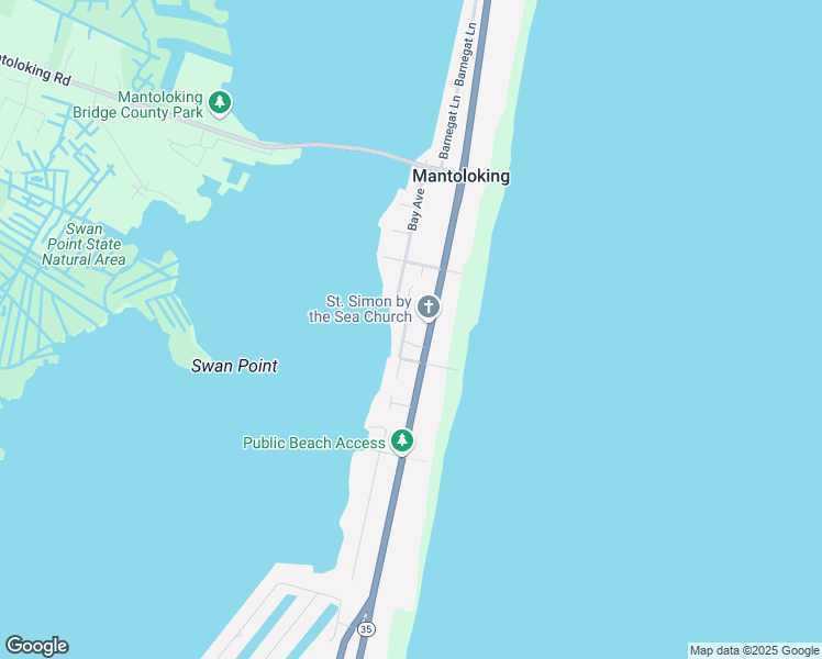 map of restaurants, bars, coffee shops, grocery stores, and more near 1329 Bay Avenue in Mantoloking