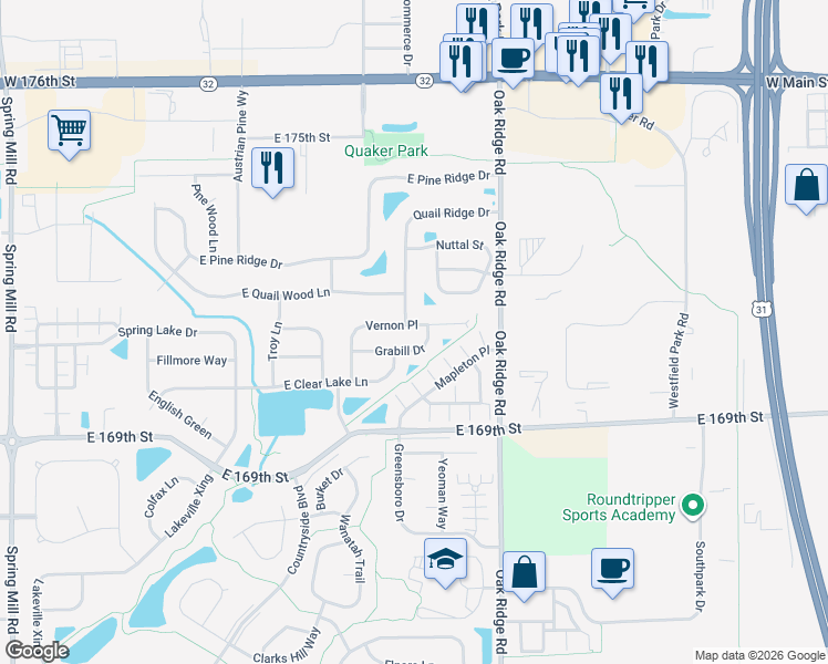 map of restaurants, bars, coffee shops, grocery stores, and more near 521 Vernon Place in Westfield