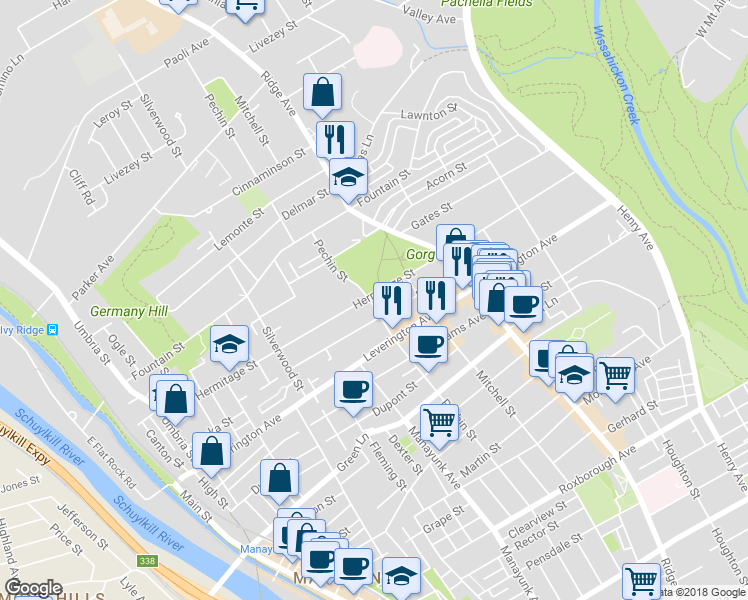 map of restaurants, bars, coffee shops, grocery stores, and more near 401 Hermitage Street in Philadelphia