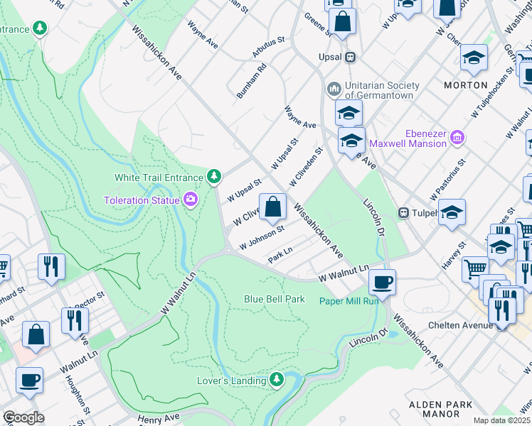 map of restaurants, bars, coffee shops, grocery stores, and more near 1004 West Cliveden Street in Philadelphia
