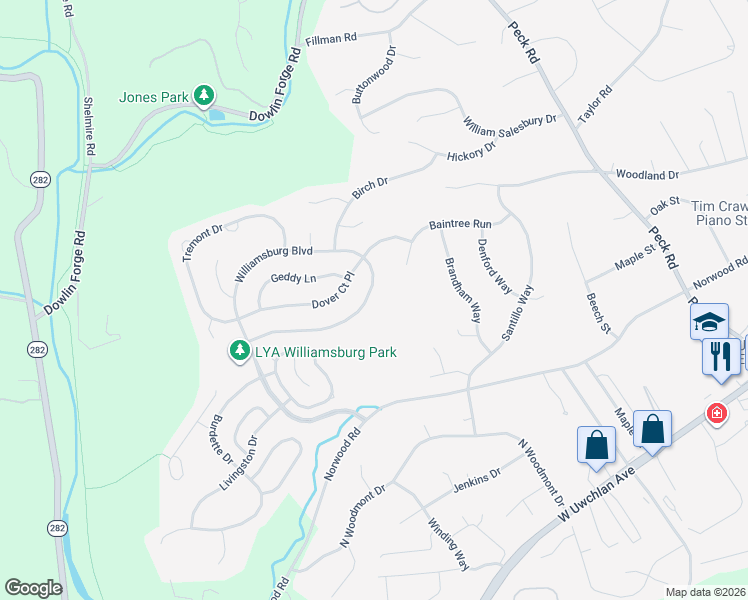 map of restaurants, bars, coffee shops, grocery stores, and more near 862 Williamsburg Boulevard in Downingtown