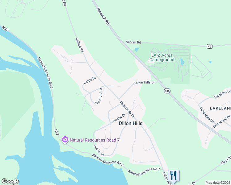 map of restaurants, bars, coffee shops, grocery stores, and more near 5900 Ballard Road in Nashport