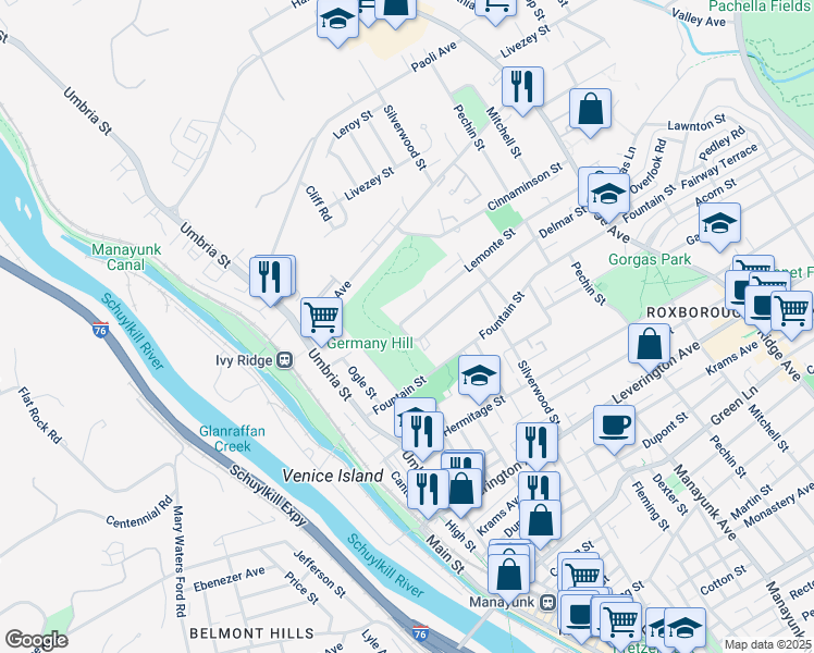 map of restaurants, bars, coffee shops, grocery stores, and more near 203 Lemonte Street in Philadelphia