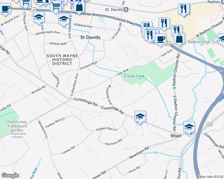 map of restaurants, bars, coffee shops, grocery stores, and more near 305 Harbison Road in Wayne