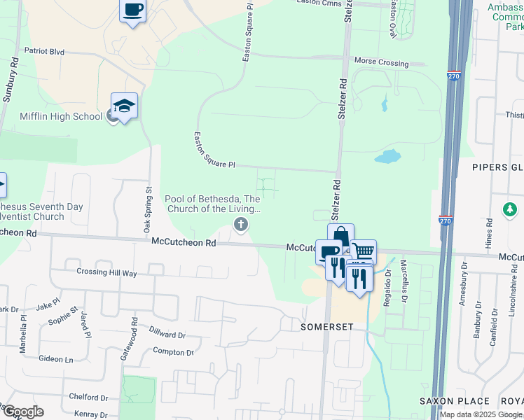 map of restaurants, bars, coffee shops, grocery stores, and more near 3085 Loyalty Circle in Columbus
