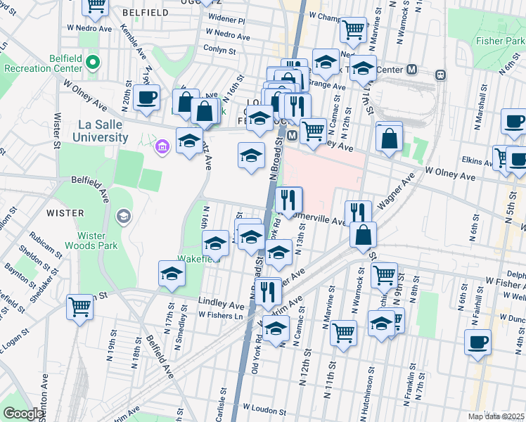 map of restaurants, bars, coffee shops, grocery stores, and more near 1320 West Somerville Avenue in Philadelphia