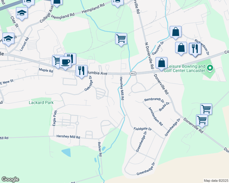 map of restaurants, bars, coffee shops, grocery stores, and more near 192 Hershey Mill Road in Mountville