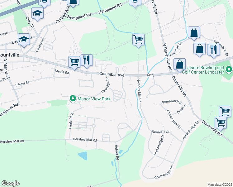 map of restaurants, bars, coffee shops, grocery stores, and more near 415 Crabtree Lane in Mountville