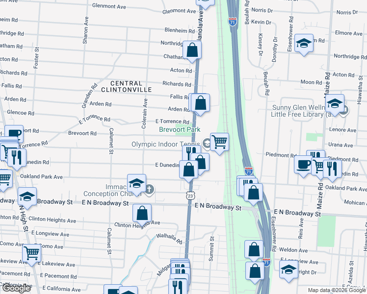 map of restaurants, bars, coffee shops, grocery stores, and more near 562 Piedmont Road in Columbus