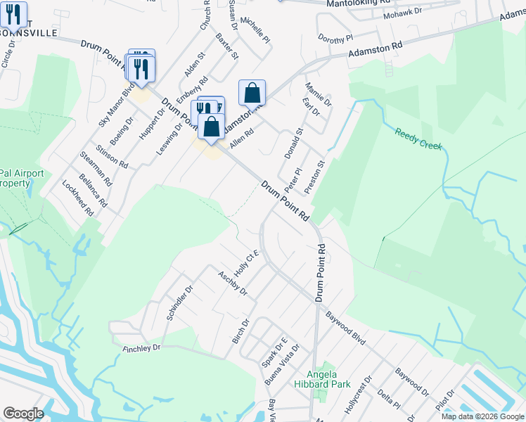 map of restaurants, bars, coffee shops, grocery stores, and more near 11 Baywood Boulevard in Brick Township