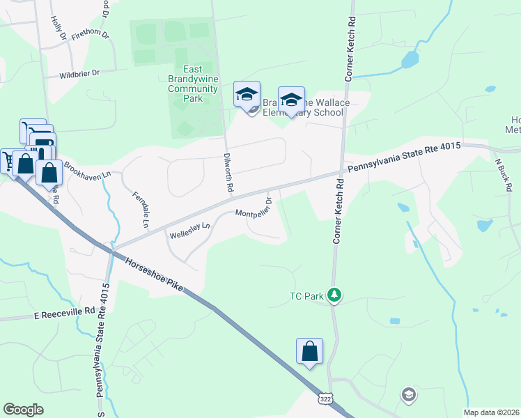 map of restaurants, bars, coffee shops, grocery stores, and more near 236 Montpelier Drive in Downingtown