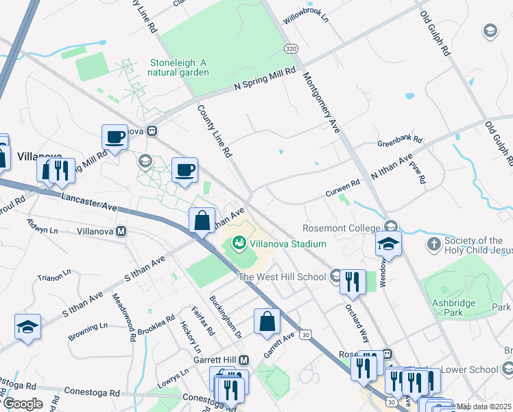 map of restaurants, bars, coffee shops, grocery stores, and more near 205 County Line Road in Wayne