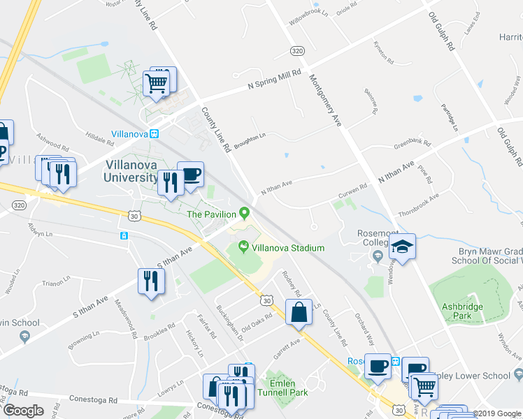 map of restaurants, bars, coffee shops, grocery stores, and more near 205 County Line Road in Wayne