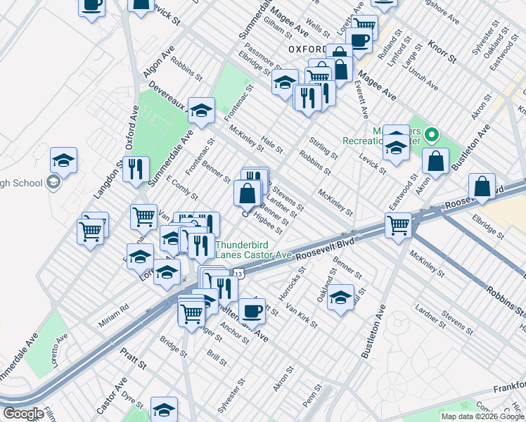 map of restaurants, bars, coffee shops, grocery stores, and more near in Philadelphia