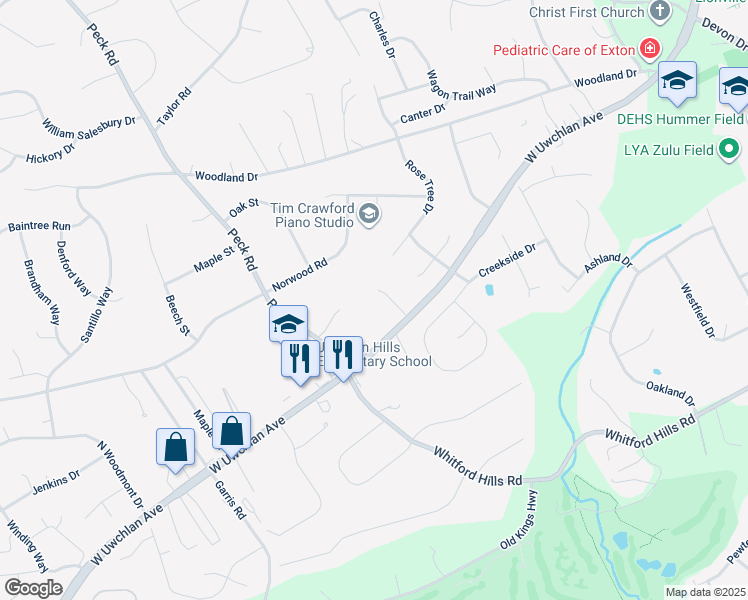 map of restaurants, bars, coffee shops, grocery stores, and more near 108 Viewpoint Drive in Downingtown