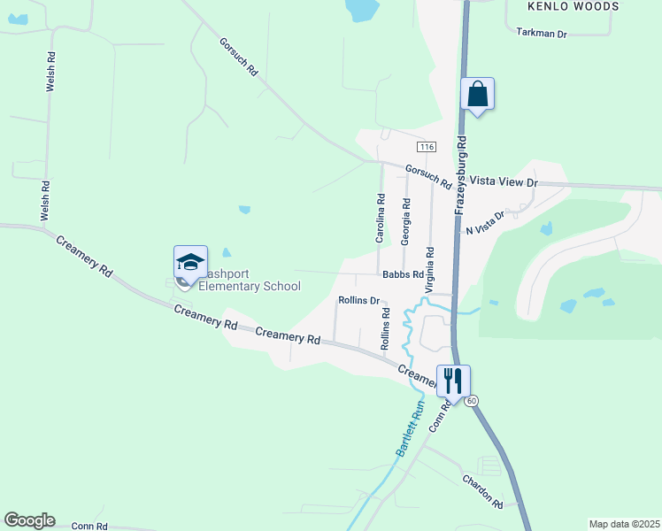 map of restaurants, bars, coffee shops, grocery stores, and more near 3435 Babbs Road in Nashport