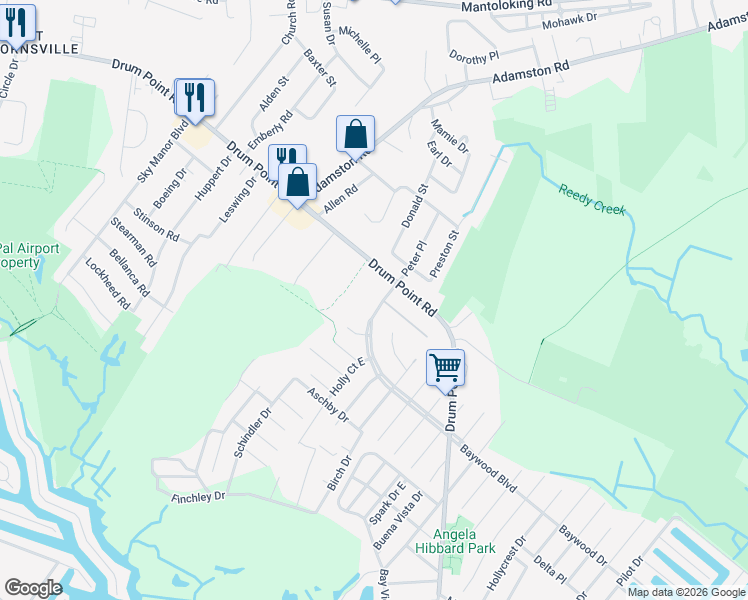 map of restaurants, bars, coffee shops, grocery stores, and more near 11 Baywood Boulevard in Brick Township