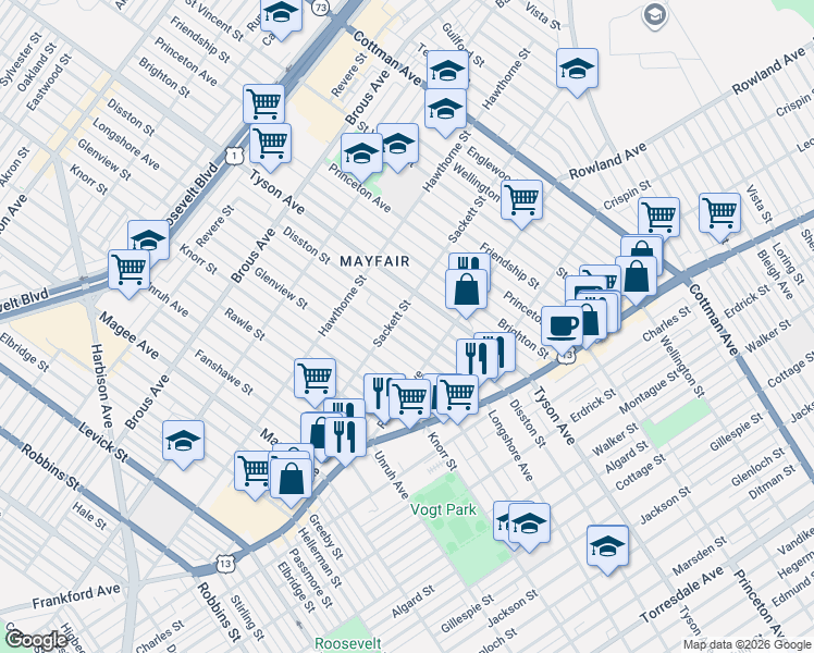 map of restaurants, bars, coffee shops, grocery stores, and more near in Philadelphia