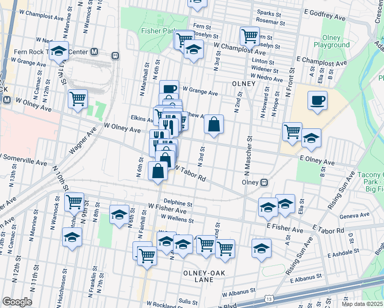 map of restaurants, bars, coffee shops, grocery stores, and more near 5523 North 4th Street in Philadelphia