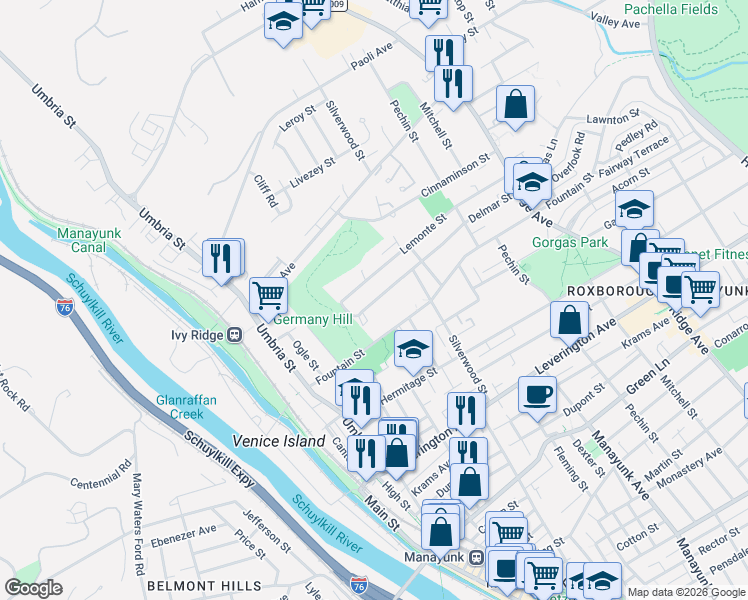 map of restaurants, bars, coffee shops, grocery stores, and more near 211 Delmar Street in Philadelphia
