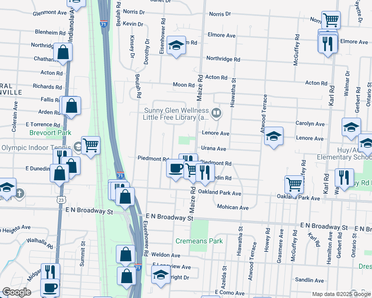 map of restaurants, bars, coffee shops, grocery stores, and more near 890 Piedmont Road in Columbus