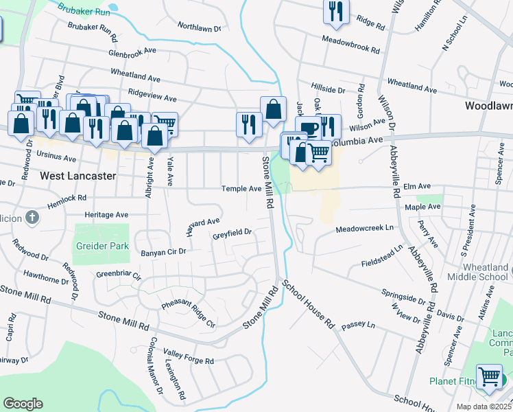 map of restaurants, bars, coffee shops, grocery stores, and more near 200 Stone Hill Road in Conestoga