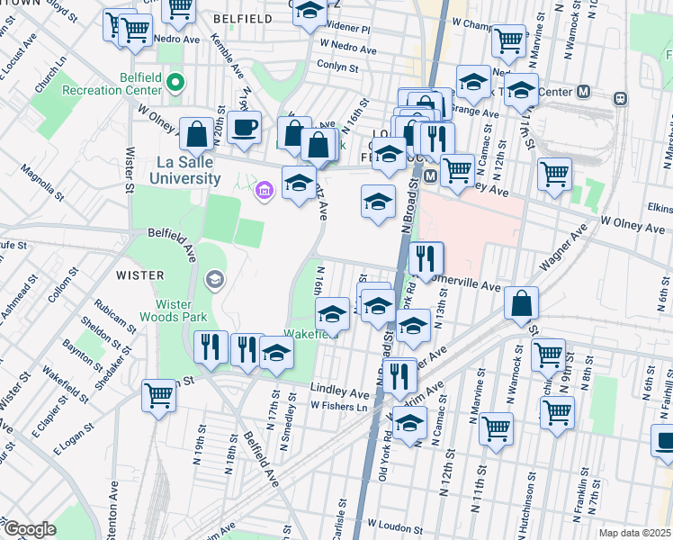 map of restaurants, bars, coffee shops, grocery stores, and more near 5358 N Sydenham St in Philadelphia