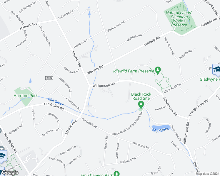map of restaurants, bars, coffee shops, grocery stores, and more near 716 Williamson Road in Bryn Mawr