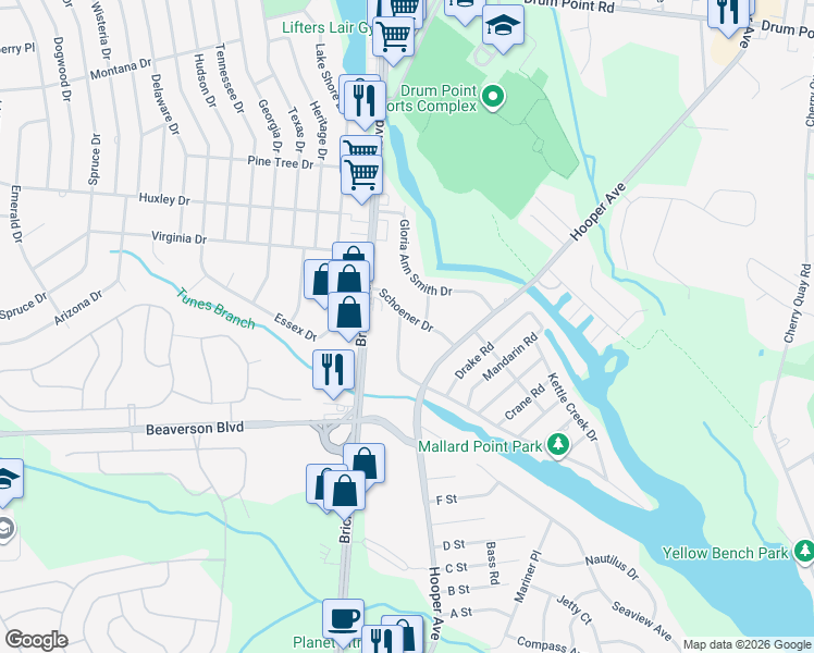 map of restaurants, bars, coffee shops, grocery stores, and more near 141 Tunes Brook Drive in Brick Township