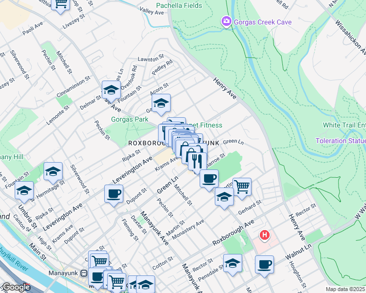 map of restaurants, bars, coffee shops, grocery stores, and more near 514 Dupont Street in Philadelphia