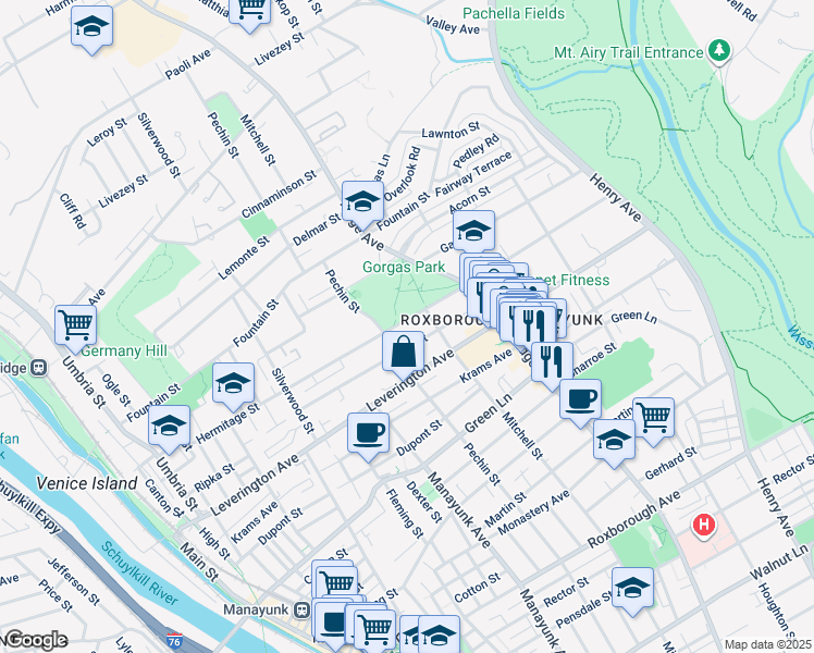 map of restaurants, bars, coffee shops, grocery stores, and more near 421 Hermitage Street in Philadelphia