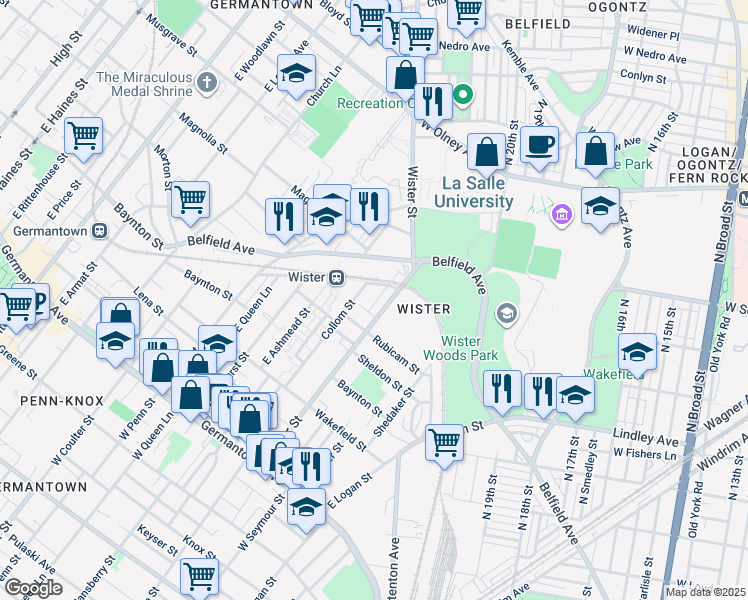 map of restaurants, bars, coffee shops, grocery stores, and more near 411 Wister Street in Philadelphia