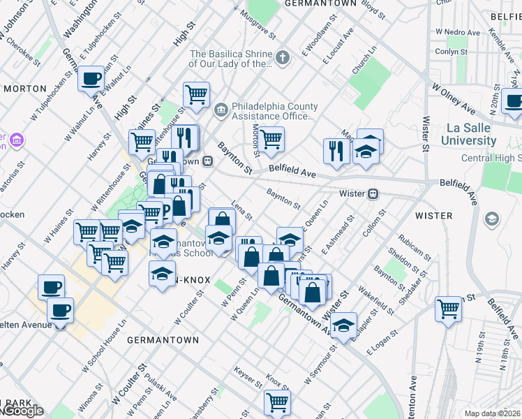 map of restaurants, bars, coffee shops, grocery stores, and more near 5331 Wakefield Street in Philadelphia