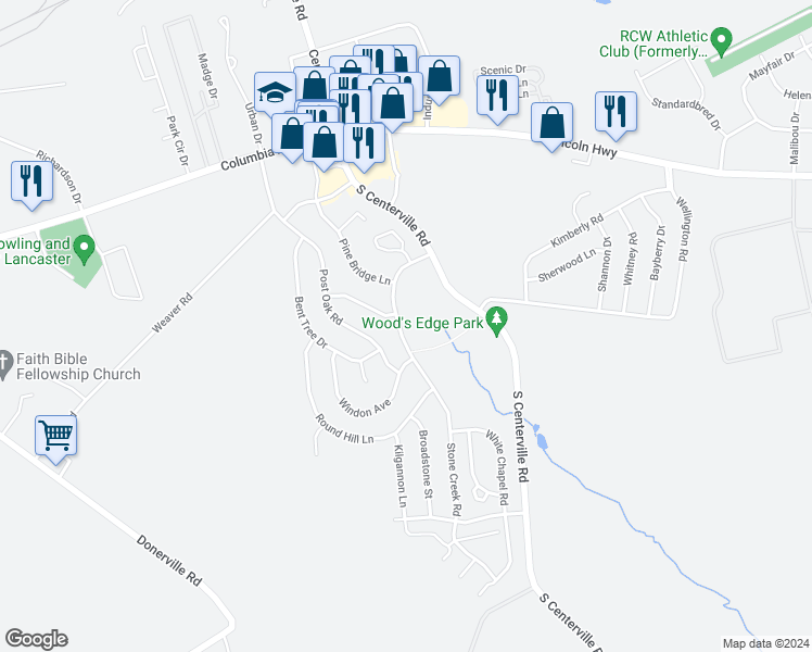 map of restaurants, bars, coffee shops, grocery stores, and more near 182 Stone Creek Road in Lancaster