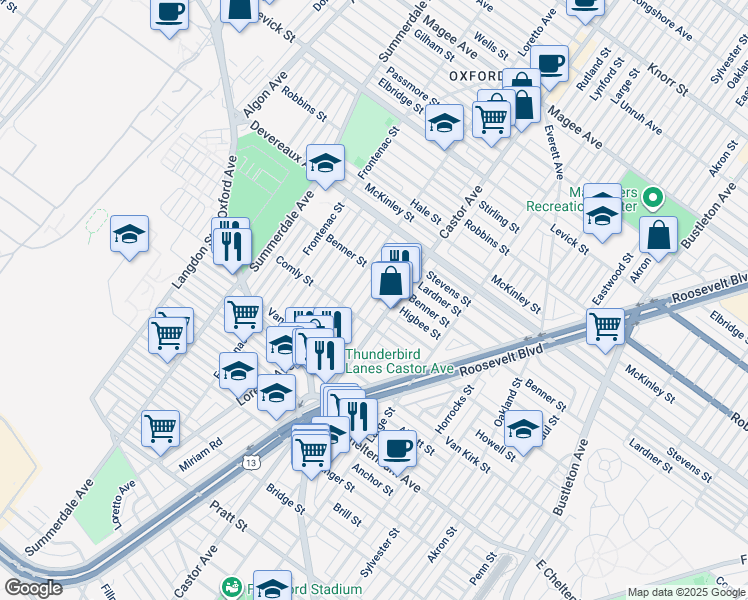 map of restaurants, bars, coffee shops, grocery stores, and more near 6029 Alma Street in Philadelphia