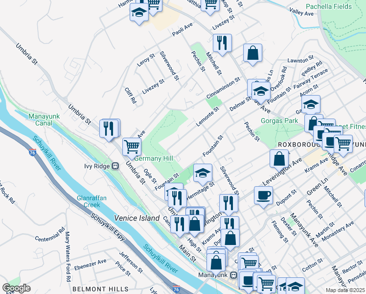 map of restaurants, bars, coffee shops, grocery stores, and more near 234 Delmar Street in Philadelphia