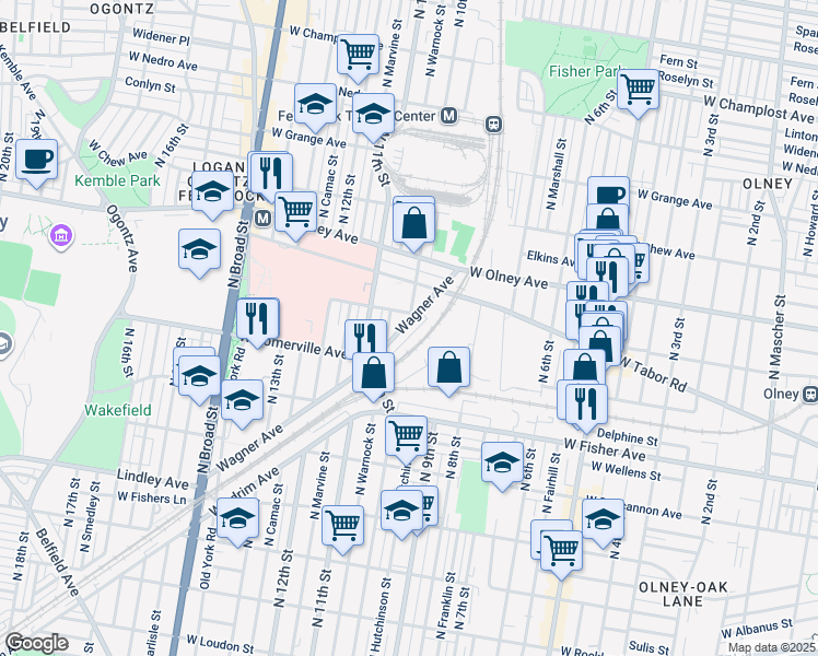 map of restaurants, bars, coffee shops, grocery stores, and more near 968 Wagner Avenue in Philadelphia