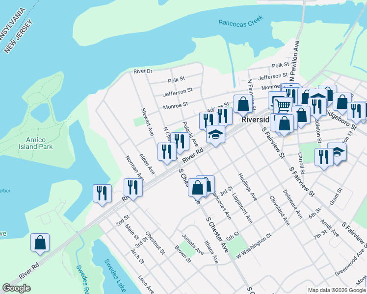map of restaurants, bars, coffee shops, grocery stores, and more near 647 Saint Mihiel Drive in Delran
