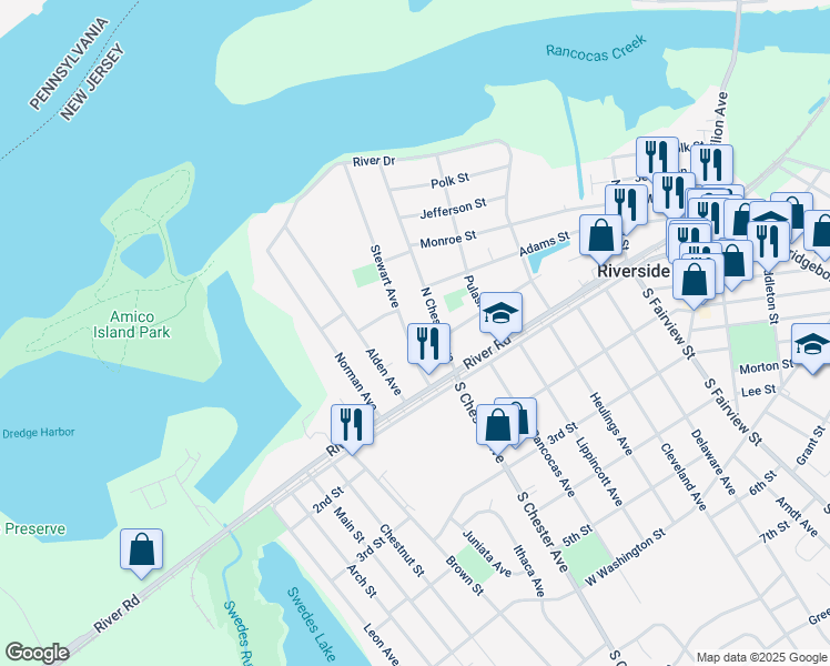 map of restaurants, bars, coffee shops, grocery stores, and more near 7 North Chester Avenue in Riverside