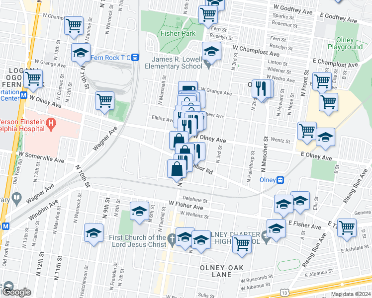 map of restaurants, bars, coffee shops, grocery stores, and more near in Philadelphia