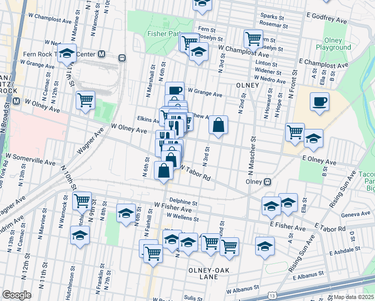 map of restaurants, bars, coffee shops, grocery stores, and more near 5509 North 4th Street in Philadelphia
