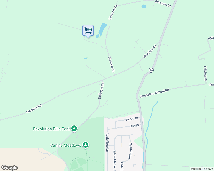 map of restaurants, bars, coffee shops, grocery stores, and more near 645 Dellinger Road in Mount Wolf