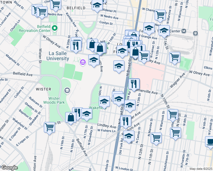 map of restaurants, bars, coffee shops, grocery stores, and more near 5368 North Sydenham Street in Philadelphia
