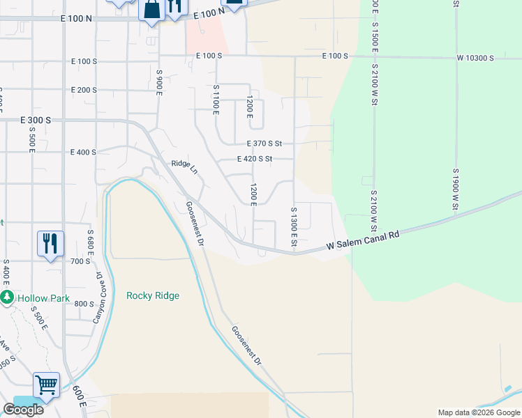 map of restaurants, bars, coffee shops, grocery stores, and more near 1216 East Loafer View Drive in Payson