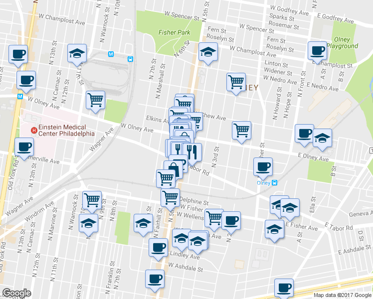 map of restaurants, bars, coffee shops, grocery stores, and more near 5523 North 5th Street in Philadelphia